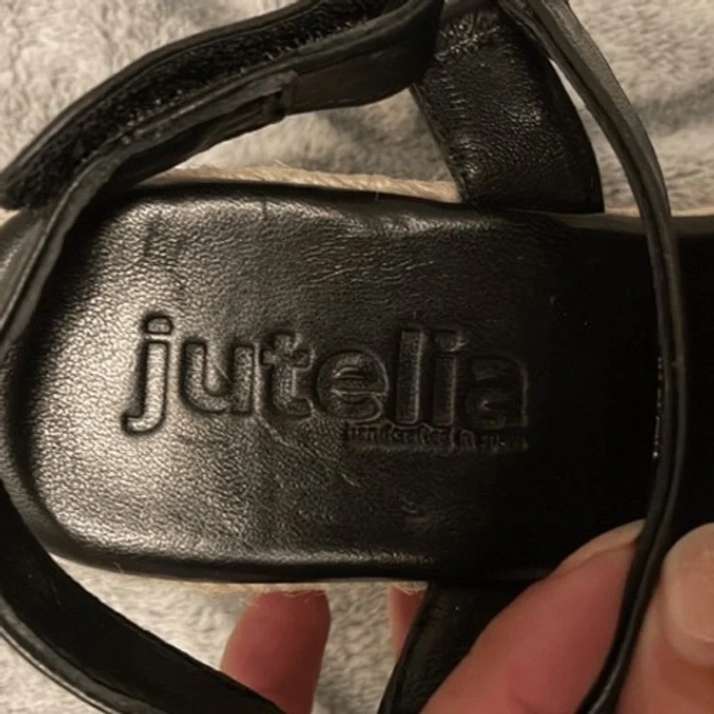 Jutelia Espadrille Wedge Sandals Womens 38 Black Leather Spain Boho Summer‎ Chic